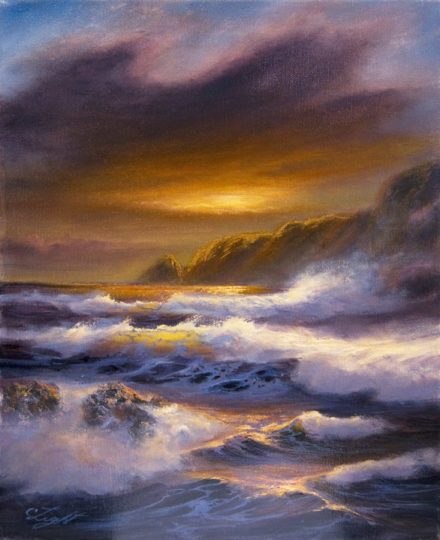 Amber Evening - Oil painting, in Seascape Paintings at Sunset